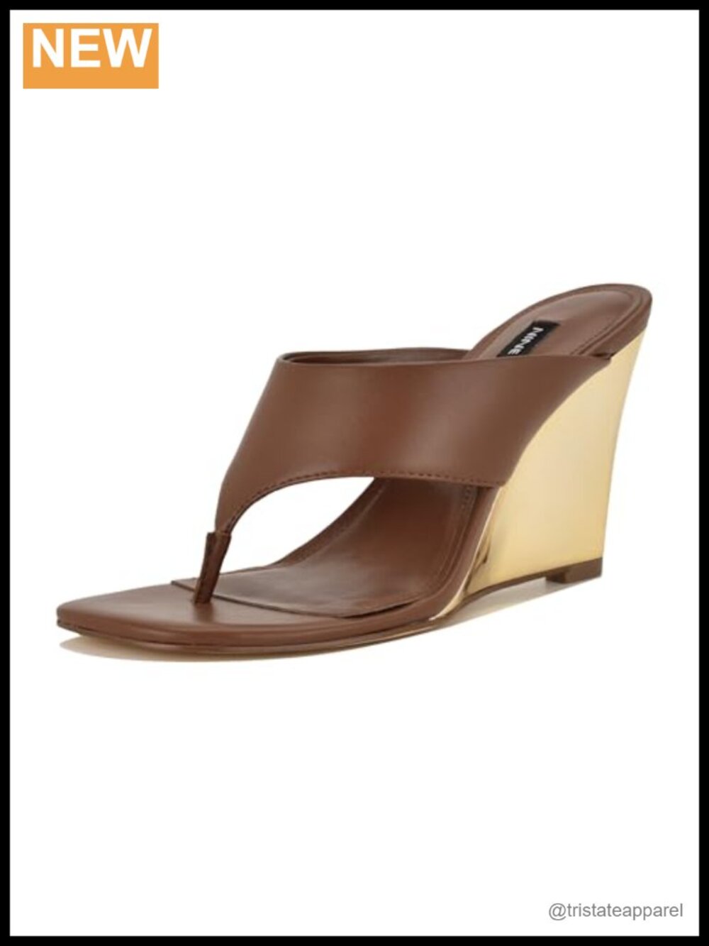 Faux Leather Square Toe Thong Slip On Wedge Sandals 3.5" Heel Casual